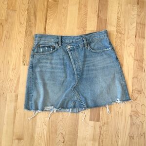 Agolde Light Blue Frayed Jean Shorts